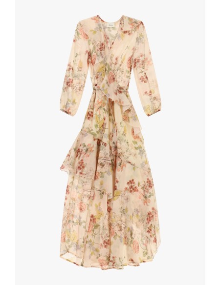 Vestido Longo com Estampa Floral e Folhos Assimétricos Dixie