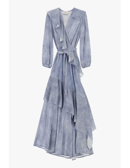 Vestido Longo Cruzado com Folhos Assimétricos Dixie