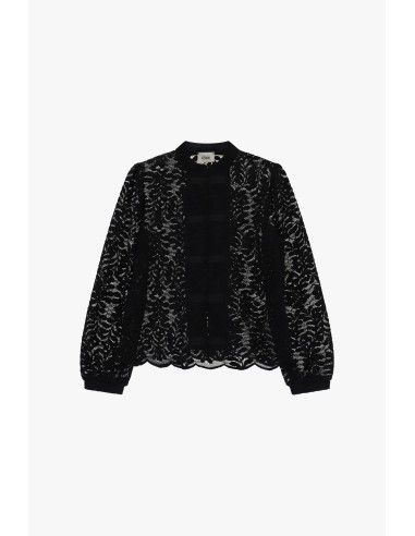 Blusa de renda com fecho de laços e borda ondulada Dixie