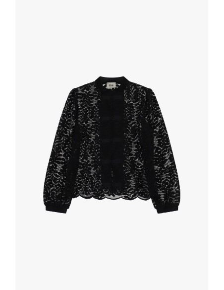 Blusa de renda com fecho de laços e borda ondulada Dixie