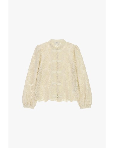 Blusa de renda com fecho em laços e borda ondulada Dixie