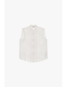 Camisa Sem Mangas em Sangallo com Gola à Coreana Dixie