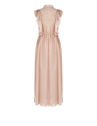 Vestido longo rodado em lyocell ultraleve com folhos e detalhes vazados Rinascimento