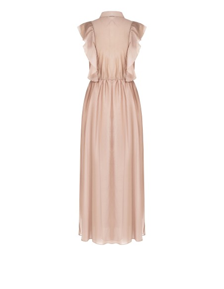Vestido longo rodado em lyocell ultraleve com folhos e detalhes vazados Rinascimento