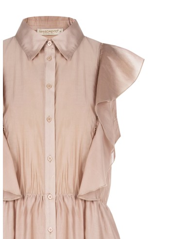 Vestido longo evasé em lyocell ultraleve com folhos e detalhes recortados Rinascimento