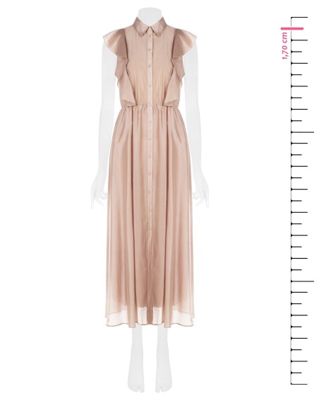 Vestido longo evasé em lyocell ultraleve com folhos e detalhes perfurados Rinascimento