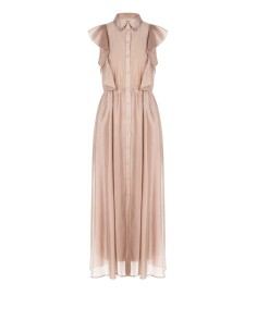 Vestido longo evasé em lyocell ultraleve com folhos e detalhes vazados Rinascimento