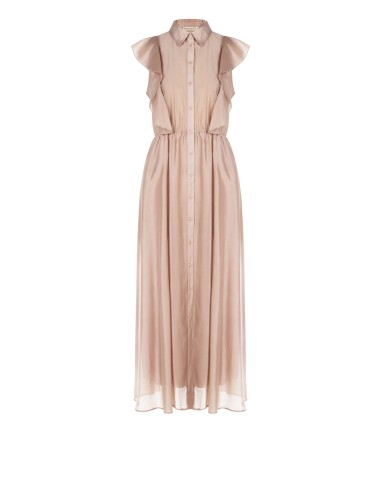 Vestido longo evasé em lyocell ultraleve com folhos e detalhes vazados Rinascimento