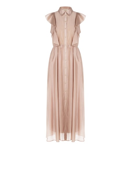 Vestido longo evasé em lyocell ultraleve com folhos e detalhes vazados Rinascimento