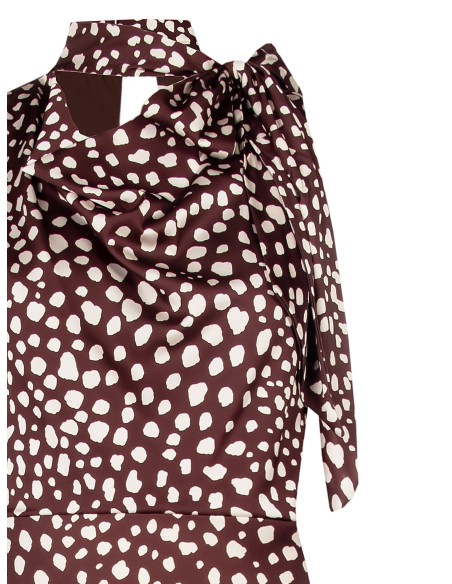 Vestido midi em cetim com decote em V e laço Rinascimento