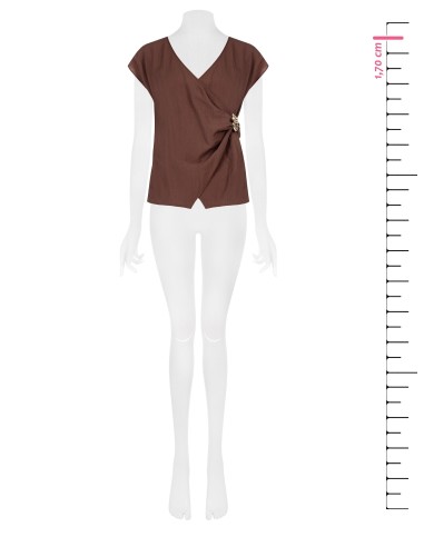 Top Ad Cruzado em Mistura de Viscose Ligeiramente Amarrotado com Detalhe de Jóia Rinascimento