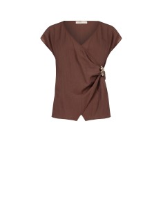 Top Cruzado em Misto de Viscose Ligeiramente Amassada com Detalhe de Joia Rinascimento