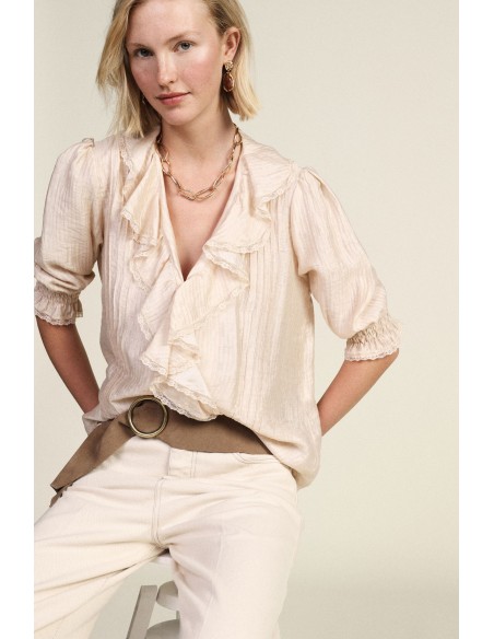 Blusa com folho frontal e mangas 3/4 Dixie