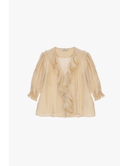 Blusa com folho frontal e mangas três-quartos Dixie