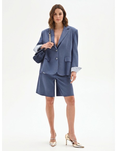 Blazer melange com abertura nas costas e inserções de camisa às riscas em cetim Rinascimento