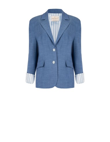Blazer melange com abertura traseira e inserções de camisa às riscas em cetim Rinascimento