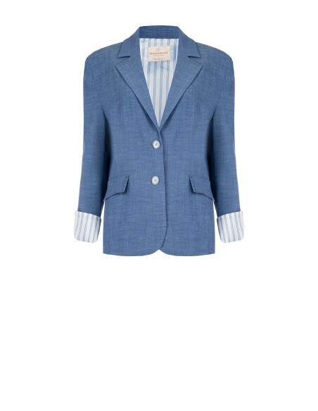 Blazer melange com abertura traseira e inserções de camisa às riscas em cetim Rinascimento