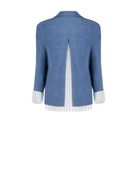 Blazer mélange com fenda nas costas e aplicações de camisa às riscas em cetim Rinascimento