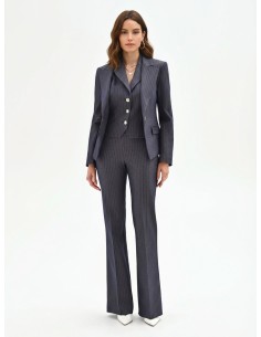 Pantaloni A Zampa In Tessuto Tecnico A Righe Con Fascia Alta In Vit...