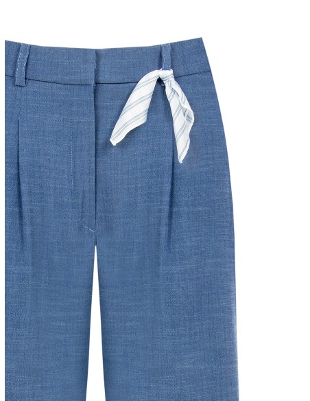 Bermuda em tecido chambray com pregas Rinascimento