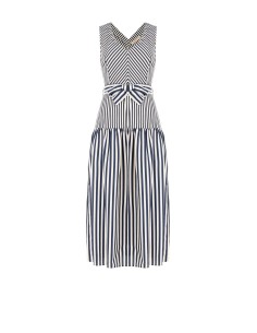 Vestido midi em mistura de viscose às riscas com decote em V e cinto coordenado Rinascimento