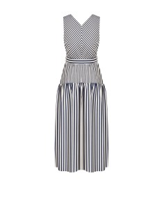 Vestido midi em mistura de viscose às riscas com decote em V e cinto coordenado Rinascimento 2