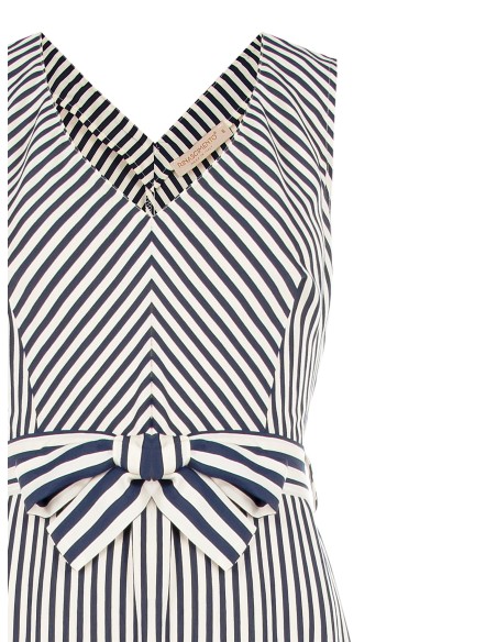 Vestido midi em mistura de viscose às riscas com decote em V e cinto coordenado Rinascimento