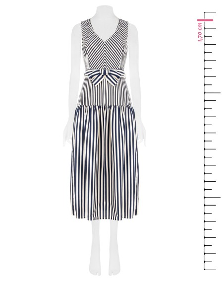 Vestido midi em mistura de viscose às riscas com decote em V e cinto coordenado Rinascimento