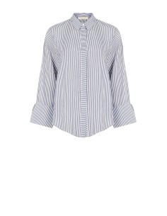 Camicia In Misto Viscosa A Righe Con Maxi Polsini E Bottoni A Scomp...