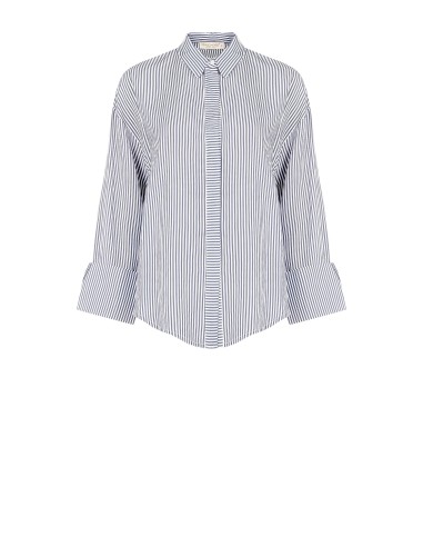 Camicia In Misto Viscosa A Righe Con Maxi Polsini E Bottoni A Scomp...