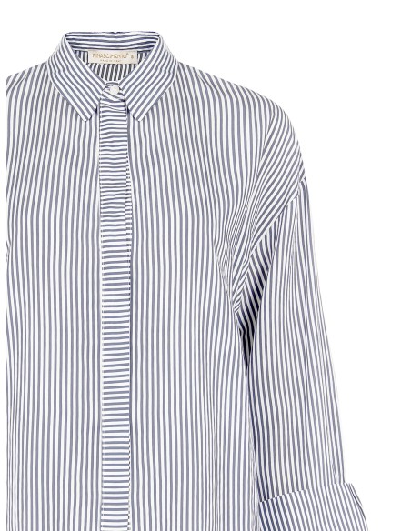 Camisa em mistura de viscose às riscas com maxi punhos e botões ocultos Rinascimento