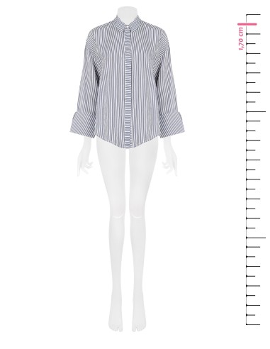Camisa Em Mistura De Viscose Às Riscas Com Maxi Punhos E Botões Ocultos Rinascimento