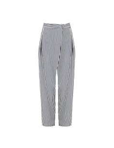 Pantaloni Palazzo A Righe In Misto Lino E Viscosa Con Pannello Asim...
