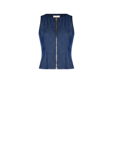 Gilet Sfiancato In Leggero Denim Con Zip Logo Rr Rinascimento - Ves...
