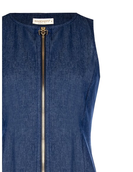 Gilet Sfiancato In Leggero Denim Con Zip Logo Rr Rinascimento - Ves...