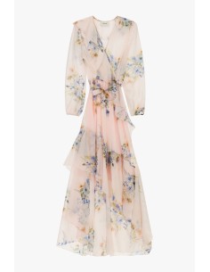 Vestido longo com estampado floral e folhos Dixie