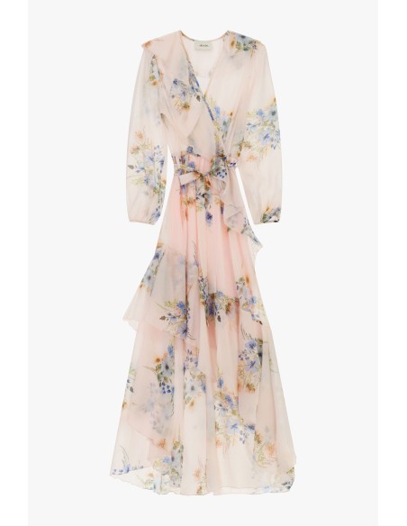 Vestido longo com estampado floral e folhos Dixie