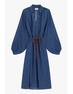 Vestido midi com mangas largas e cinto trançado Dixie