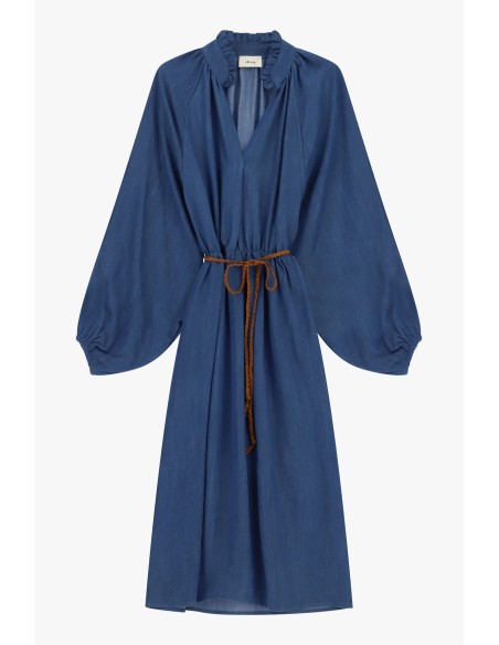 Vestido midi com mangas largas e cinto trançado Dixie