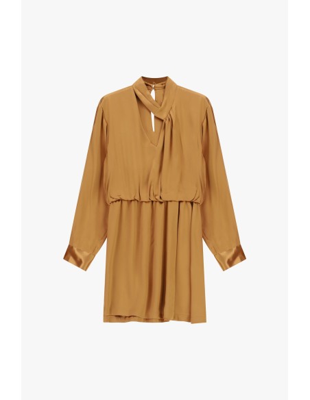 Vestido Curto com Decote Cruzado e Mangas Compridas Dixie