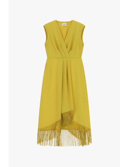 Vestido Midi Sem Mangas com Decote em V e Franjas Dixie