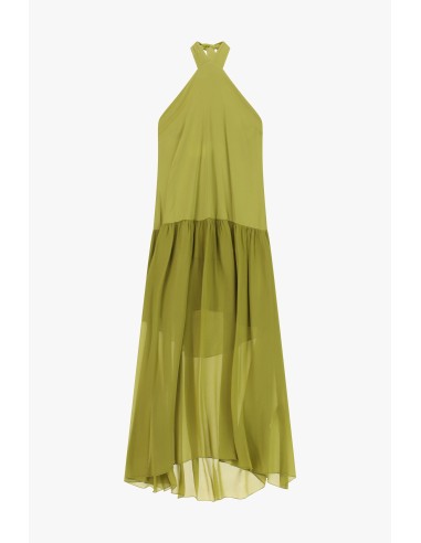 Vestido longo com decote halter e folho Dixie