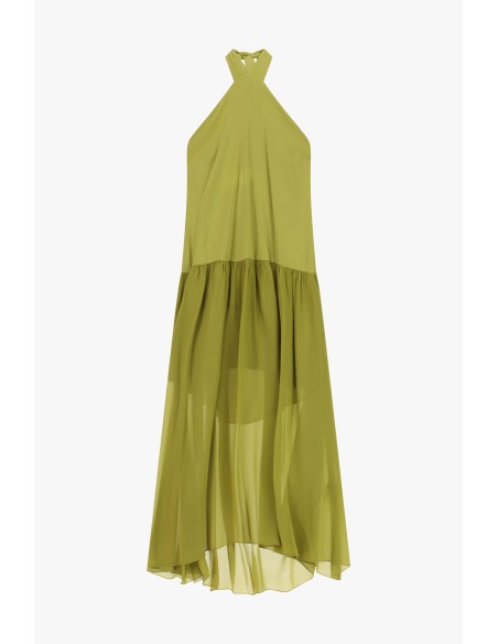 Vestido longo com decote halter e folho Dixie
