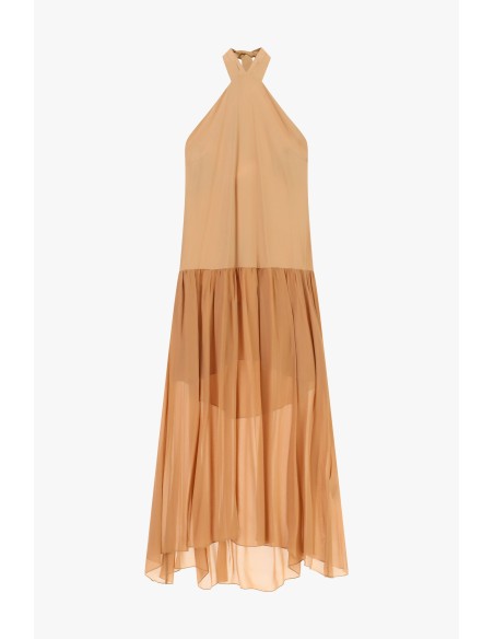 Vestido longo com decote americano e volante Dixie