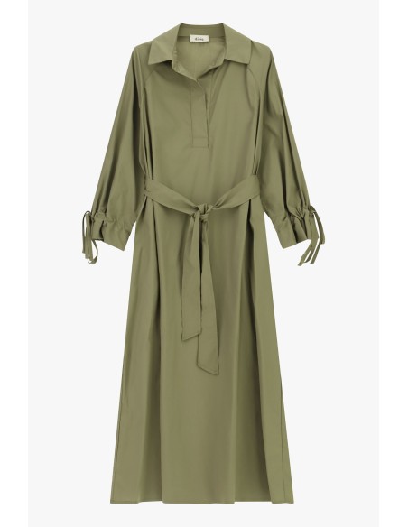 Vestido longo com cinto e mangas franzidas Dixie