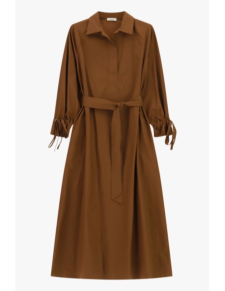 Vestido Longo Com Cinto E Mangas Franzidas Dixie