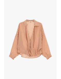Blusa Às Riscas Cruzada Com Colarinho Clássico Dixie 2