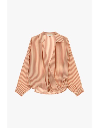 Blusa às Riscas Cruzada com Colarinho Clássico Dixie