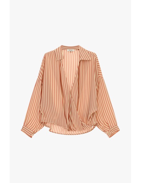 Blusa às Riscas Cruzada com Colarinho Clássico Dixie