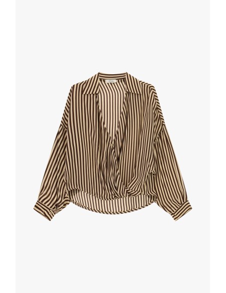 Blusa às Riscas Cruzada com Gola Clássica Dixie